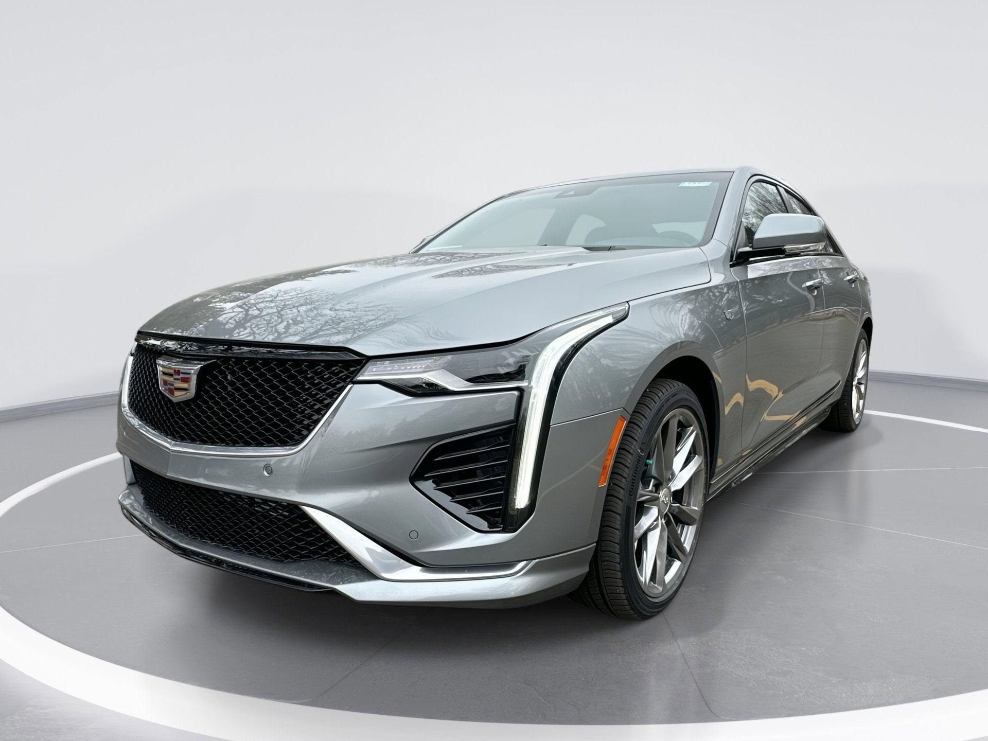 2026 Cadillac CT4 Sport in Argent Silver Metallic — front three-quarter view